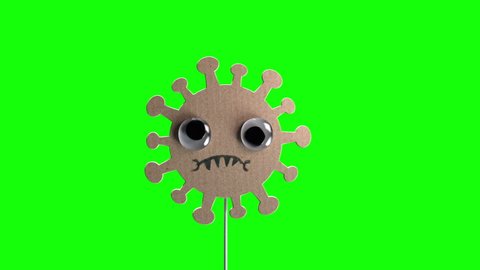 3D Corona Covid-19 cardboard virus for kids with googly eyes on a green screen