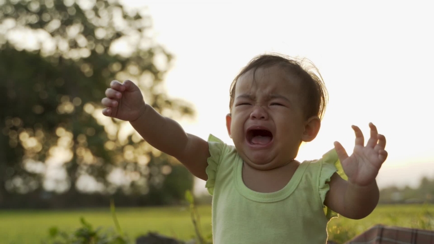 portrait close up of unhappy baby crying outdoor in the park Royalty-Free Stock Footage #1054283738