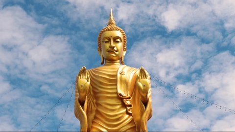 The golden image of the large Buddha image, timelapse in Thailand