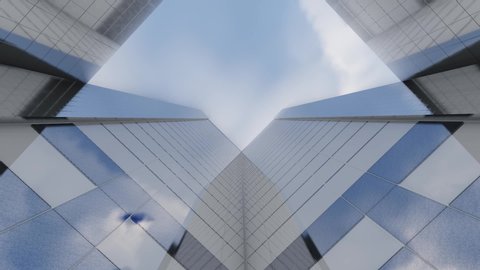 Clouds fly perpendicular to the horizontal line above the skyscrapers. 3d render