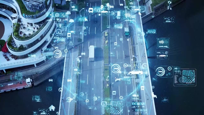 Transportation and technology concept. ITS (Intelligent Transport Systems). Mobility as a service. | Shutterstock HD Video #1054298723