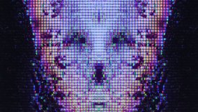 Digital glitch art. Cyberspace knowledge. Purple blue real pixel noise abstract alien face pattern. - Powered by Shutterstock - Get 15% off with code: PIKWIZARD15