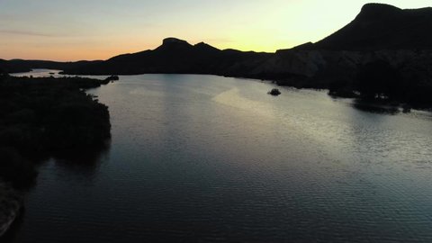 Flying down the Agua Fria during sunset in northern phoenix arizona