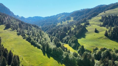 Typical Bavarian landscape in the German Alps - Allgau district - aerial view