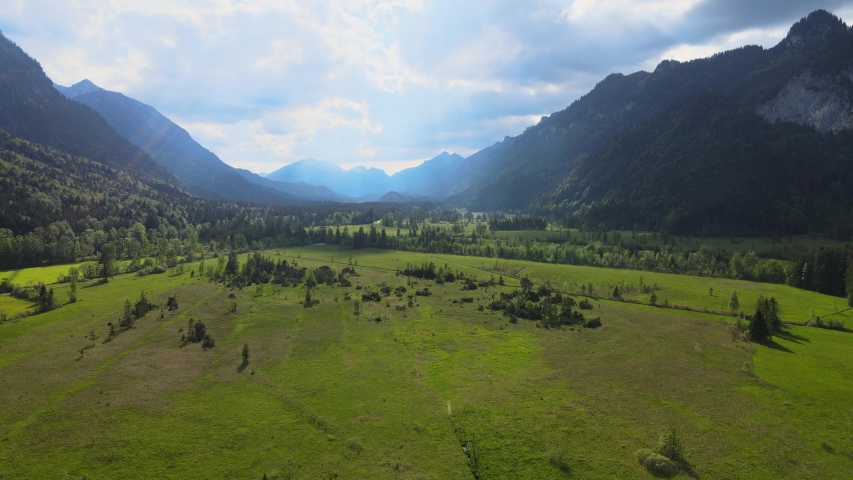 Amazing nature of Bavaria in the Allgau district of the German Alps - aerial view