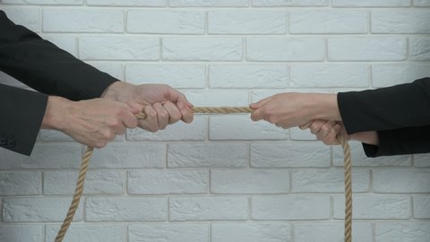 Competition in business. Businessmen pull the rope of business.