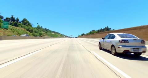 Driving on 405 Freeway, the busiest freeway in the world during rush hour traffic in Los Angeles, California, 4K
