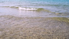 Closed up sea water wave on beach calming relax 4K video.
