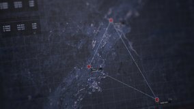 GPS location scanning interface. SIM card tracking and following by spy security program. Special data in the corner. Three target dynamic indicators. Satellite map view. 3D render concept animation - Powered by Shutterstock - Get 15% off with code: PIKWIZARD15