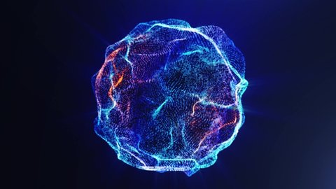 Ultramarine particle energy sphere in the Universe. Abstract technology, science, engineering and artificial intelligence slow motion background. Motion graphics. Seamless loop 4k video.  库存视频