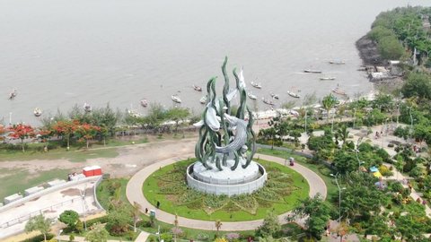 Suabaya, Indonesia - 21st January 2020 :Aerial View Surabaya City Statue