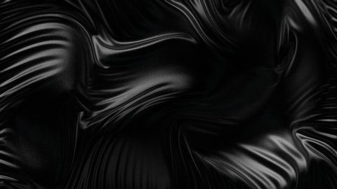 Wave black fabric background with ripples and folds. Animated cloth texture in 4K. Seamless looped 3D animation of waving black cloth flag.