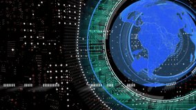 Animation of globe spinning with microprocessor connections over data processing. Digital online security computer interface concept digitally generated - Powered by Shutterstock - Get 15% off with code: PIKWIZARD15