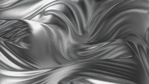 4K seamless waving silver satin fabric Background. Silk cloth fluttering in the wind looping 3D animation. White metallic loop background and texture.