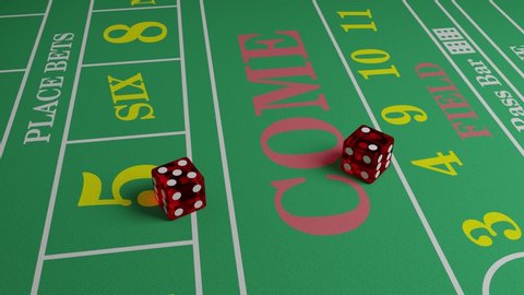Dice rolling seven in the craps game. 3d animation.