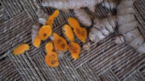 Fresh turmeric roots on background 
