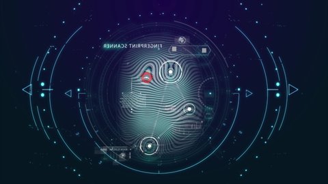 Fingerprint background, secure internet concept. 4k loop background on internet security and technology. ID validation, fingerprint scan on screen, security check, passport control.