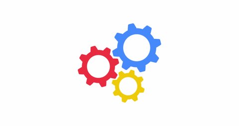 Gear icon vector. Original colorful flat logo on a white background. Google colors. Loop animation 4K