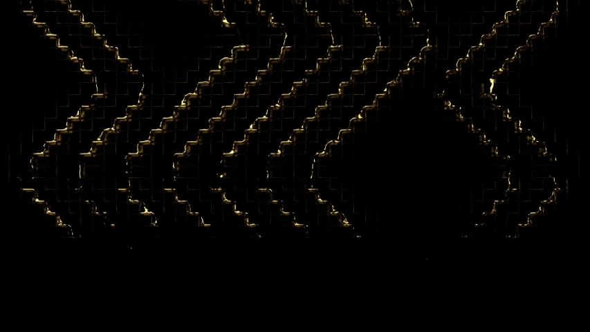 Liquid gold on metal cubes background pack pt. 2. Four videos of molten gold that flows smoothly over reflective metal cubes and lighting around. The first part in my portfolio