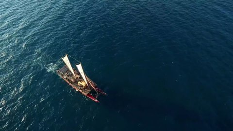 Rarotonga \ Cook Islands         footage of sailing boat in Rarotonga  , taken by drone camera
