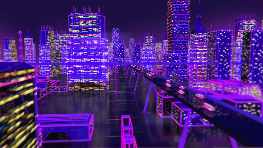 future city animation neon background buildings Stock Footage Video ...