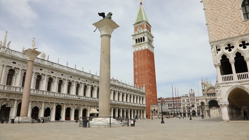 Square of Saint Mark in Venice Italy with very few tourists during the lockdown caused by the Corona Virus Covid-19 | Shutterstock HD Video #1054411520