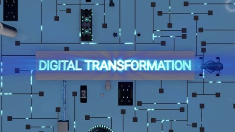 Seamless looping 3d animation  of a future tech  concept revealing the text digital transformation in 4k resolution