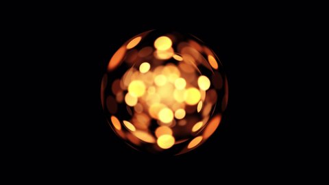 3D animation of bokeh sphere golden ball isolated on black with Alpha Channel. Multi layers Bokeh Bubbles  effect element for festive holiday, Christmas, New Years object.