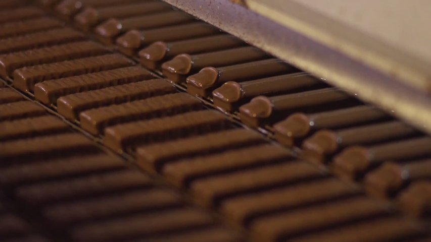 Production in a chocolate, cracker or cake factory. | Shutterstock HD Video #1054437824