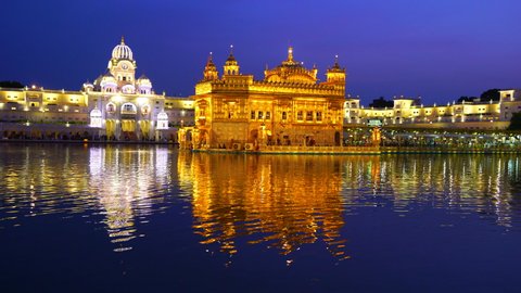 The Golden Temple, Sikh temple in the Indian town of Amritsar. In India it is called Harmandir Sahib and it is close to the Pakistan border. Punjab State, India, Asia