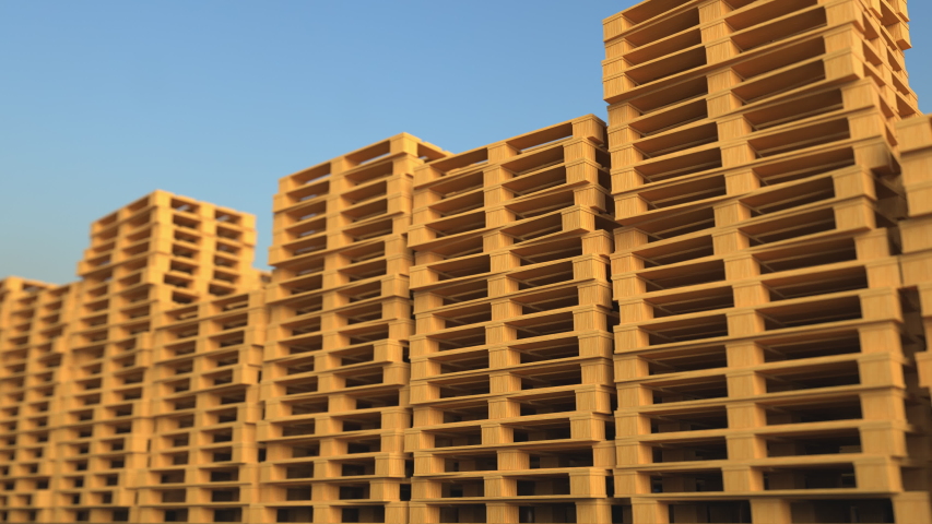 Wooden europalettes or EUR-pallet for storing goods, looping 3d Royalty-Free Stock Footage #1054451726
