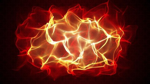 Abstract Fractal Yellow Red Wavy Turbulent Flame Dots Lines Motion On Dark Red Pattern Background And Isolated Black Background Seamless Loop