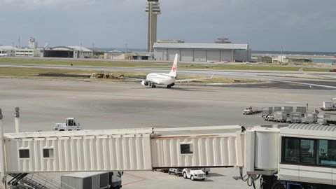 naha, okinawa, japan : 12,09,2019 : Take a picture of the parked scenery at Naha Airport