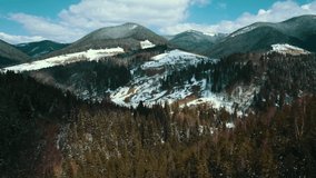 Mountain peak Carpathians aerial video 4K winter snow snowy.