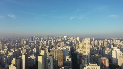 Aerial Landscape of City Life Scene. Cityscape View. Landmark of City, Heart of São Paulo. Aerial View of São Paulo, Brazil like New York. Beauty Skyscrapers. Business city. Sunny Skyline Day in City