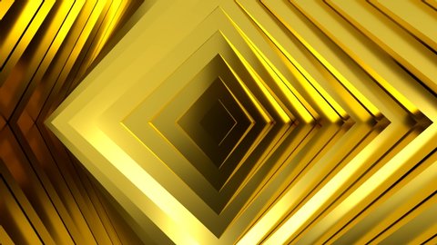 Gold abstract pattern of squares with the effect of displacement. Gold circles wave gradient animation.3D rendering