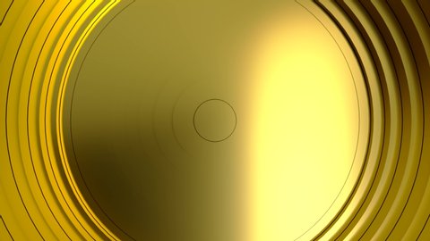 Gold abstract pattern of circles with the effect of displacement. Gold circles wave gradient seamless loop animation. 3D rendering