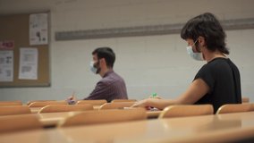University students with face masks sitting in empty classroom due to Coronavirus Pandemic Measures in Education - Powered by Shutterstock - Get 15% off with code: PIKWIZARD15