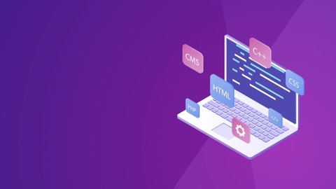Isometric Laptop with coding,  programming, web development - Modern design concept- Can be used for video presentation, website or Landing page etc.