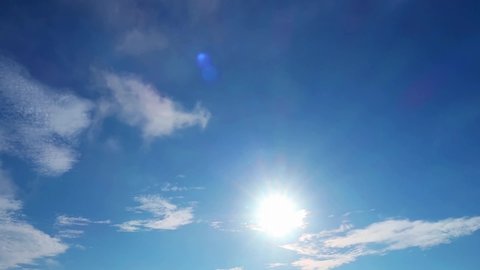 TimeLapse of Bright sun light, sunbeams  flares shining through sunrise clouds  cloudscape on beautiful sunny blue sky background in tropical summer sunlight ray at sunshine day, solar energy vdo  