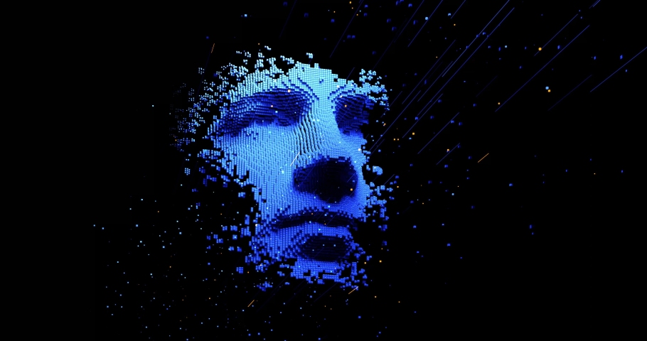 Abstract digital human face.  Artificial intelligence concept of big data or cyber security. 3D rendering
 Royalty-Free Stock Footage #1054487345
