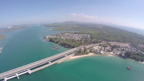 Aerial video the Sarasin Bridge view point connect Phang Nga province to Phuket Island, Thailand