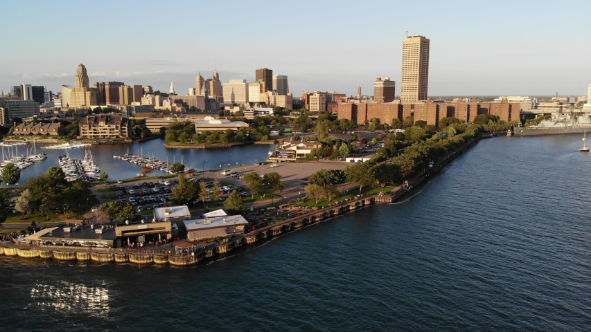 aerial view of Buffalo New York from Lake Erie