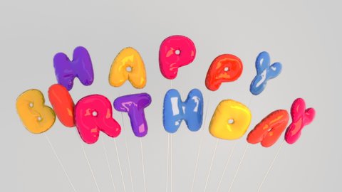Colorful inflated floating Happy Birthday letter balloons. Fun greeting for kids or adults. 