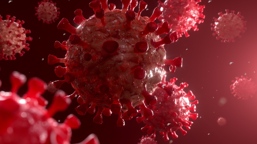 Closeup COVID-19 Coronavirus floating viral particle animation, 3d rendering Royalty-Free Stock Footage #1054508144