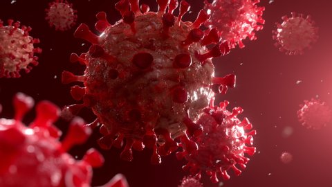 Closeup COVID-19 Coronavirus floating viral particle animation, 3d rendering