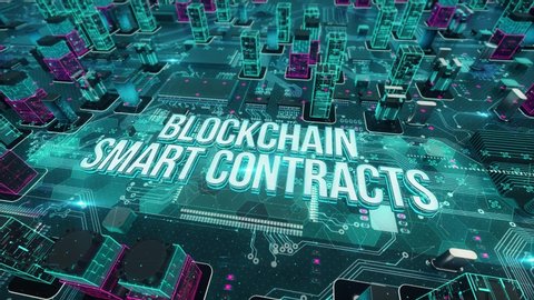 Blockchain Smart Contracts with digital technology hitech concept