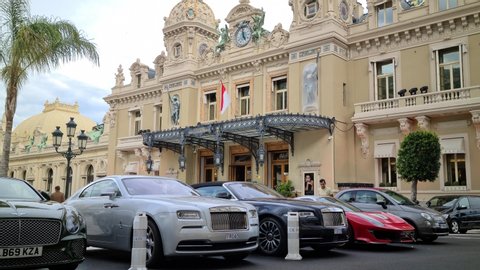 Monte-Carlo, Monaco - June 13, 2020: 8K Luxurious Rolls-Royce, Bentley And Ferrari Cars Parked In Front Of The Monte-Carlo Casino In Monaco On The French Riviera, Europe - 8K UHD (7680 x 4320)