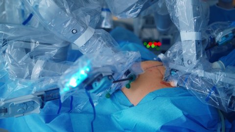 Medical operation involving robot. Medical robot. Robotic Surgery.