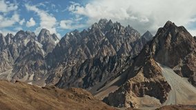 Aerial view of magnificent peaks of Passu Cones in Hunza Valley, Pakistan
